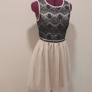 Black Lace and Nude Tulle Dress